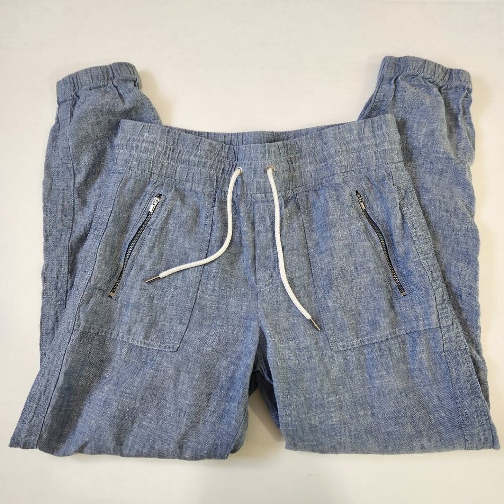 Athleta Cabo 100% Linen Jogger‎ Pants Womens 6 Blue Pull On Casual High Rise - Picture 9 of 10